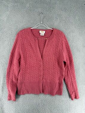 Talbots Dusty Rose Cable Knit Button-Front Cardigan lambswool cashmere